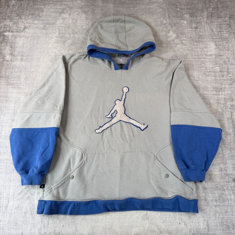 Jordan Hoodie Mens Medium Grey Colorblock Jumpman Pullover Sweatshirt Streetwear